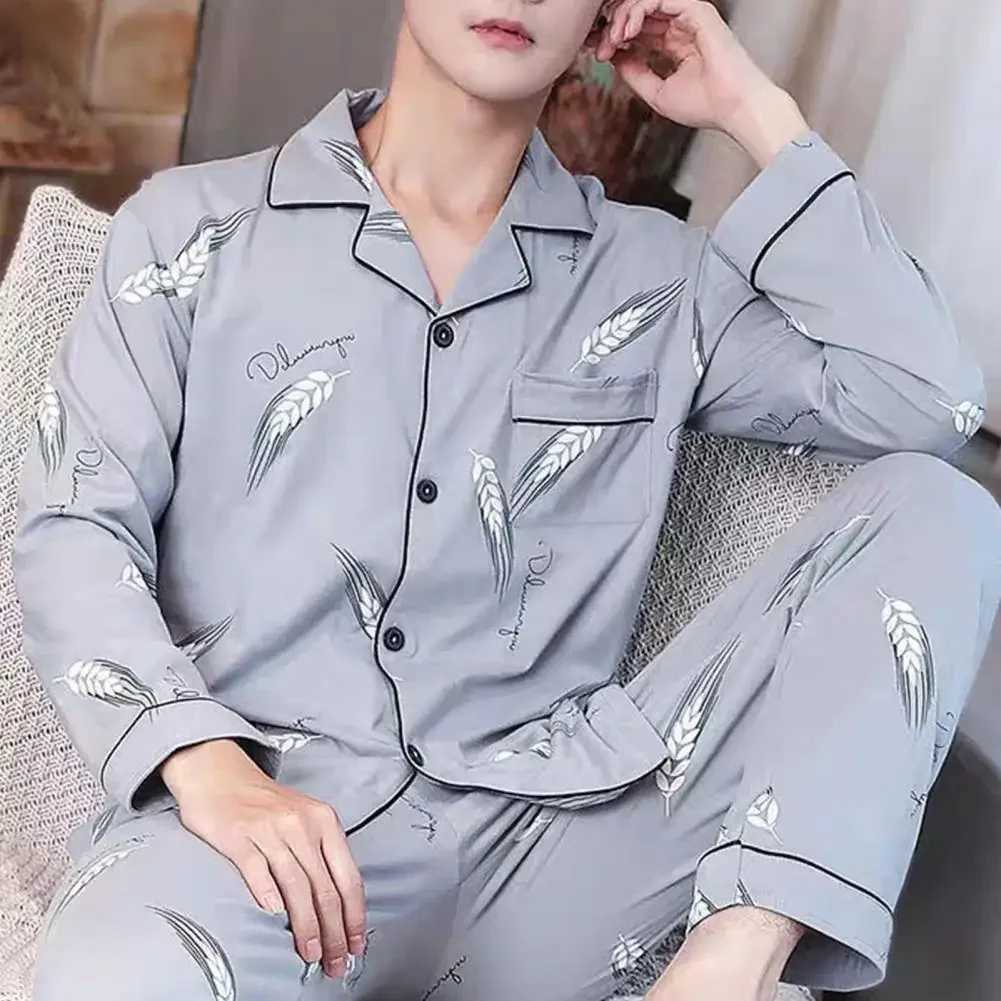 Man Pajamas Sets Spring Autumn Long Sleeve Soft Lapel Button Pajamas for Men Plaid Cardigan Homewear Male Casual Loose Sleepwear Y240913