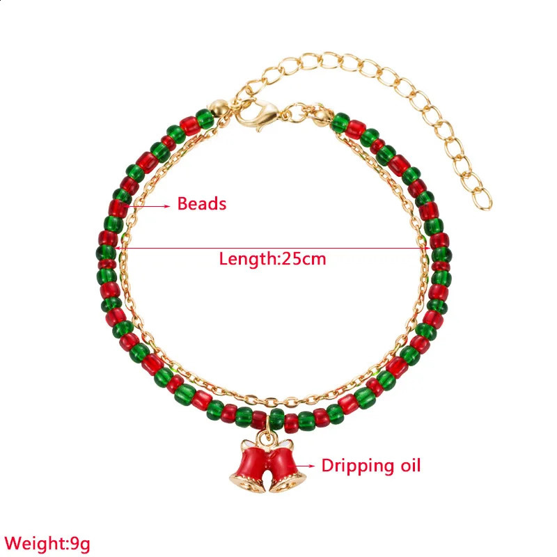 Fashion Red Bead Christmas Bracelet for Women Ethnic Alloy Cute Cartoon Drip Oil Party Gift Jewelry Wholesale 240912