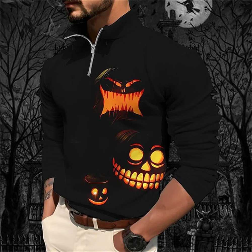 3D Fashion Zipper Sportswear Mens Halloween Retro Polo Jacket Autumn Pullover Casual Long Sleeve Mens Top W240913