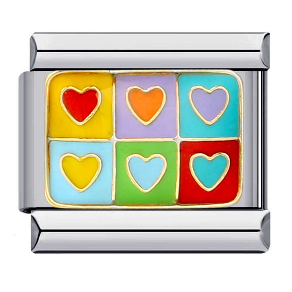 Hot Sell Love Series Titanium Steel Welding Enamel Cartoon DIY Bead Bracelet Italian Charm Links Fit 9Mm Bracelet Jewelry DIY Making Gifts