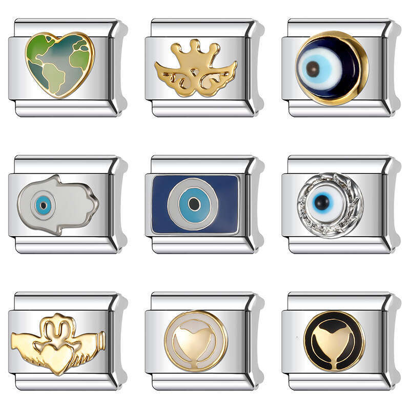 2024 Women's Gift Fashion Blue eyes bead Italian Charms Links Beads Fit 9mm Stainless Steel Bracelet Jewelry