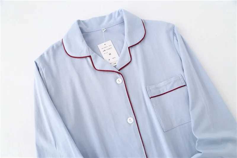 Casual couple Solid 100% cotton pajamas sets men autumn pijamas long-sleeve sleepwear men pijamas Japanese pyjamas for male Y240913