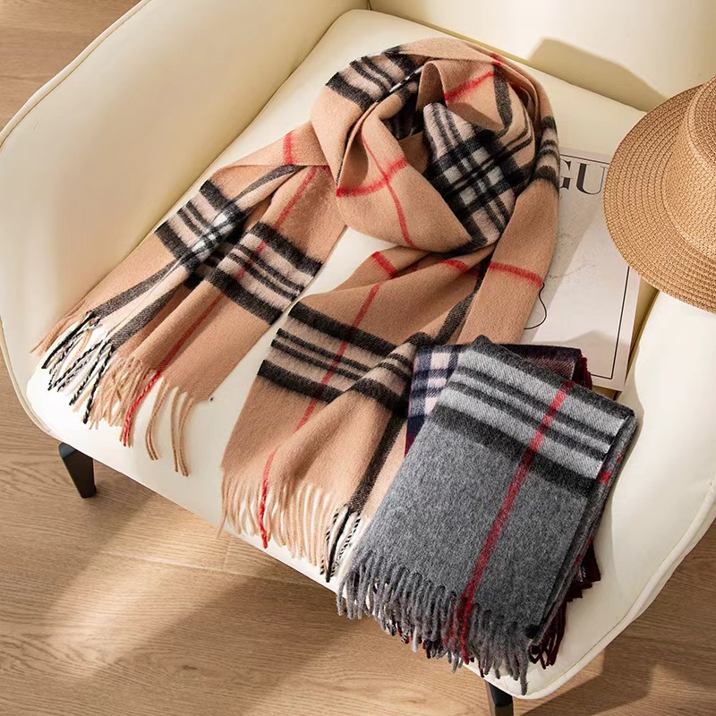 100% lamb wool scarf woman designer thickened plaid cashmere scarf scarf high quality women's shawl fashionable autumn and winter warm scarf