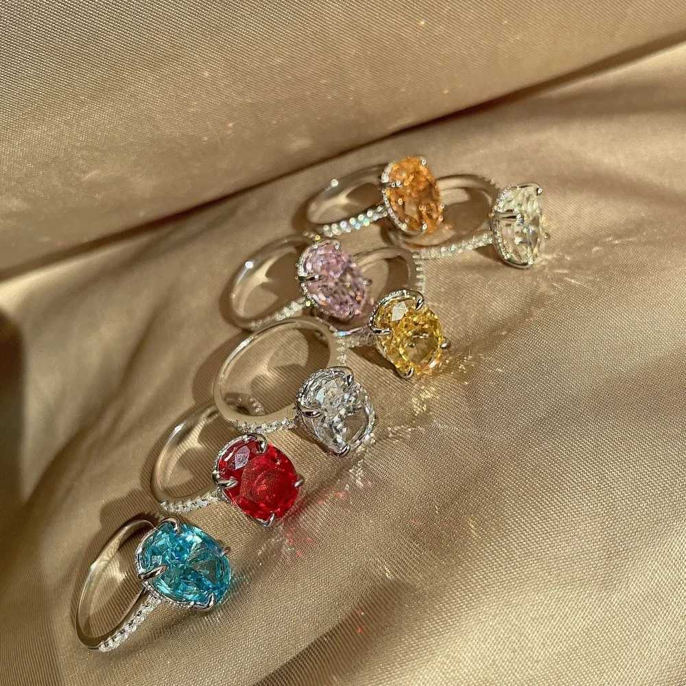 Band Rings Sparkling oval laboratory diamond ring 925 sterling silver engagement and wedding ring womens commitment party finger strap gift J240909