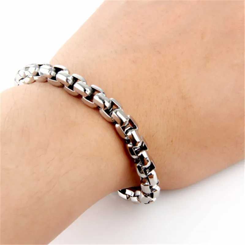Wholesale Width 4/6mm Stainless Steel Square Pearl Chain Bracelet Fashion Mens Hip Hop Rock Jewelry Length 21CM drop shippingX240913