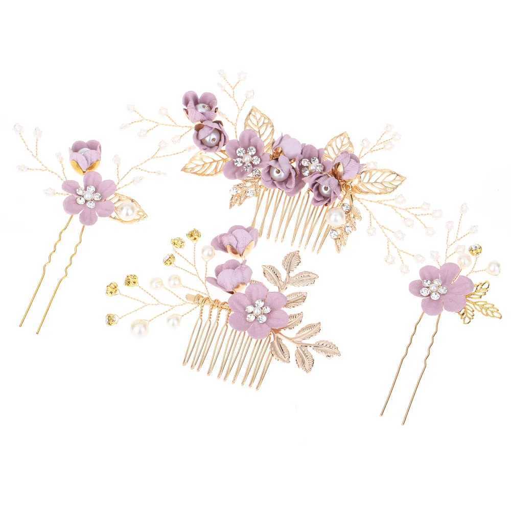 4Pcs/Set Bridal Hair Accessories for Women Flower Pearl Headpiece Tiara Wedding Barrette Clip Hairpins Bride Hair Combs OrnamentX240913