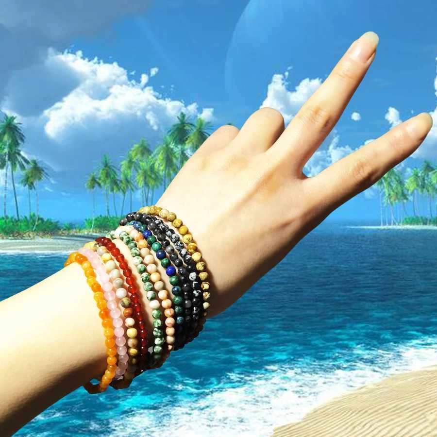 4mm Quartz Agate Bead Natural Stone Bead Bracelet Molten Rock Tiger Eye Black Agate Crystal Womens Yoga Treatment Chakra Jewelry W240913