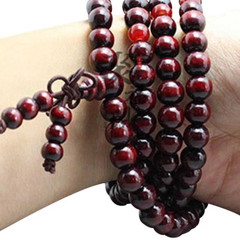 108 beads 8mm natural sandalwood Buddhist meditation bead bracelet mens prayer bead rose pendant decoration W240913