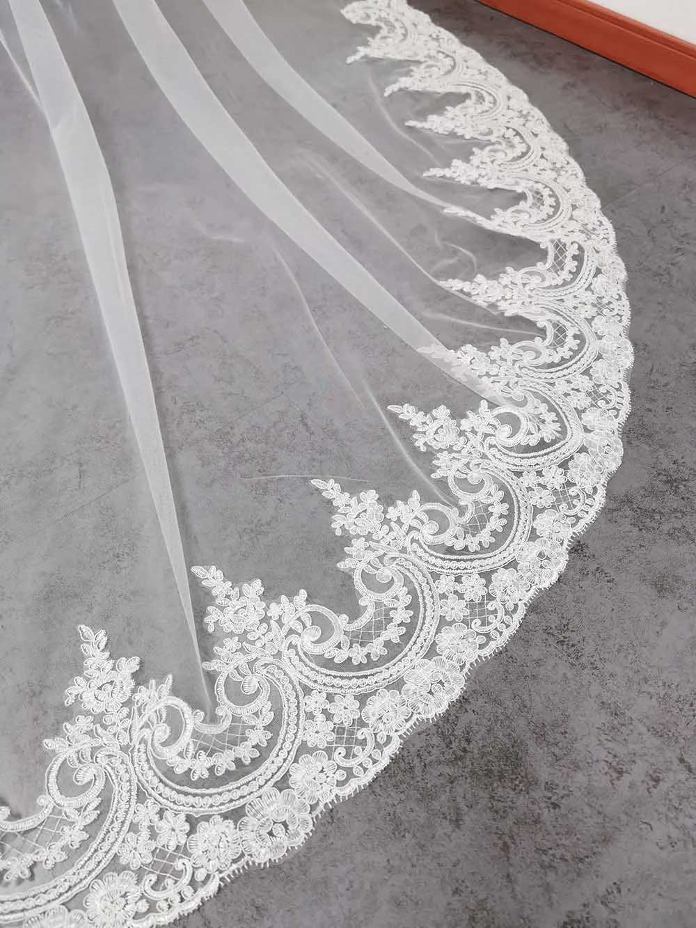 Cathedral Long Wedding Veil with Comb One Tier 3M New White Ivory Bridal Veils 1 Layer Welon for Bride Wedding AccessoriesX240913