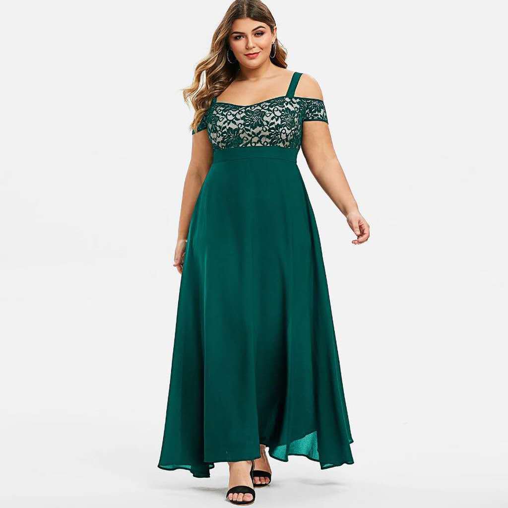 Bridesmaid Dresses for Women Plus Size Sexy Lace Splicing Maxi Dress Cold Shoulder Evening Party Long Dress 4XL 5XL 6XL