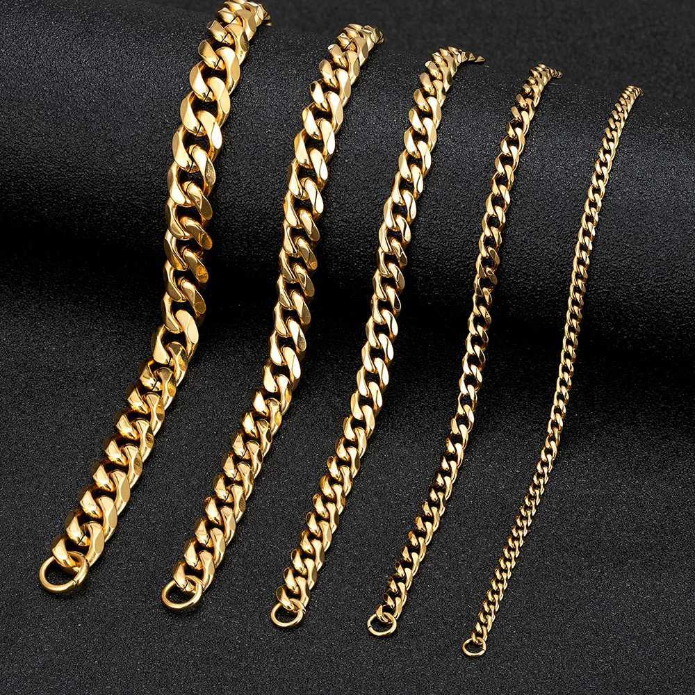 MKENDN Mens Simple 3-11mm Stainless Steel Gold Plated Dainty Curb Cuban Link Chain Bracelets for Women Stacking JewelryX240913