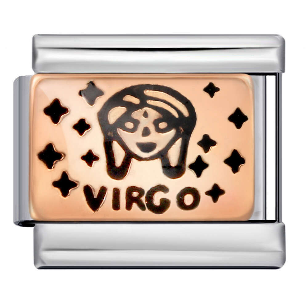 12 Constellation Stainless Steel Gold Plated Enamel Pattern DIY Bracelet Accessories Italian Charm Links Stainless Steel Fit 9mm Bracelet Jewelry DIY 