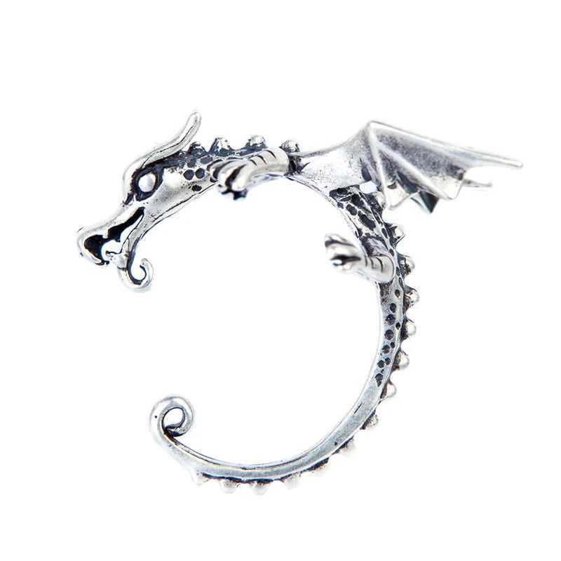 Vikings Style 925 Sterling Silver Dragon Vintage Ear Bone Clip Cuffs Earrings For Women Men No Piercing Fake Cartilage EarringsX240913