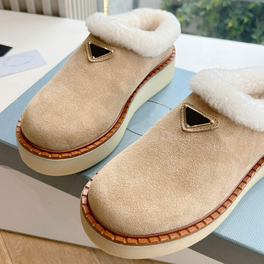 Top Quality Fashion Suede Platform Fur Fluffy Furry Slip On Warm Wool Snow Shearg Loafers Designer Winter Shoes With Box Factory