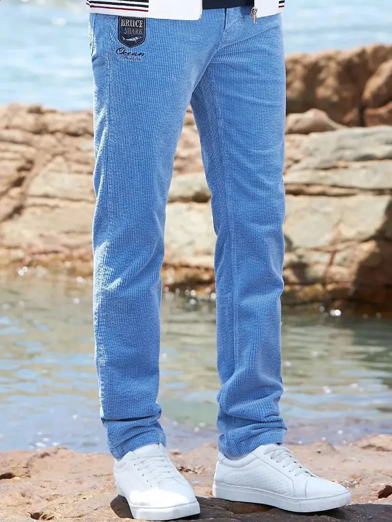 Winter Mens Blue Corduroy Trousers Comfortable Fashion Straight Stretch Mans Pants Heavy Cotton Top quality Big Size 40 240904