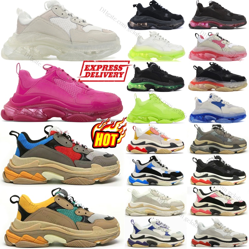 Designer triple s Sneakers Running White Tan Grey Red Blue Fluorescent Pink Black Beige Green Yellow Blue Neon Clear Sole Purple Orange Silver Men Wom K88K#