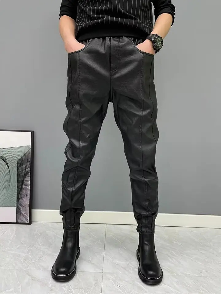 Mens Bicycle Leather Pants Fashion Artificial Leather Motorcycle Tricycle Mens Rock Style Elastic Style Mens Leather Pants 240913