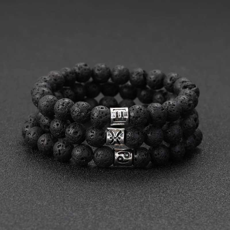 Natural volcanic stone bracelet with 12 zodiac signs Virgo Capricorn Taurus Aquarius Cancer Aries Pisces Gemini Libra W240913