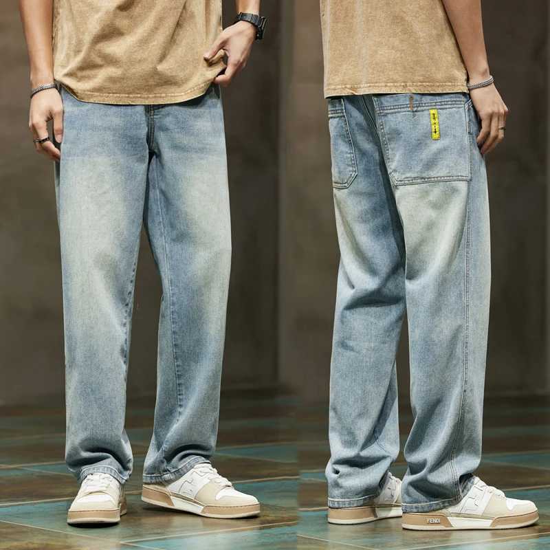 New Arrival Baggy mens jeans light blue loose fit straight cut oversized mens jeans new mens full Lemgth Trouser Z250317