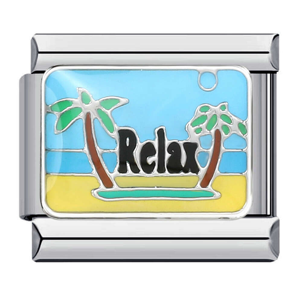 New Leisure Vacation Titanium Welding Enamel DIY Bead Bracelet Fashion Personalized Strap Chain Italian Charm Links Stainless Steel Fit 9Mm Jewelry Ma