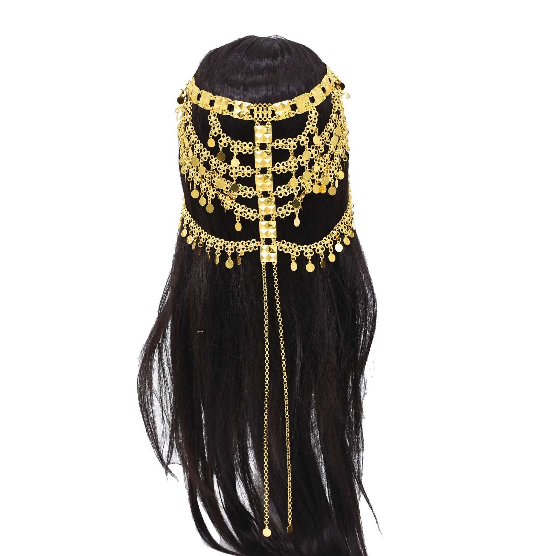 Golden Coin Sequin Moon Long Chains Tassel Hair Accessories for Women Luxury Dubai Arab Ethnic Bridal Wedding Headwear JewelryX240913