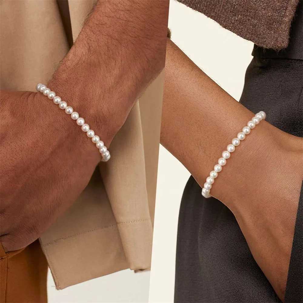 Simple Retro Imitation Pearls Bracelet For Women Stretch Acrylic Bead Men Bracelet Fashion Party Jewelry Pearl Wristband Gift XJ250707