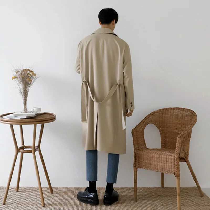 Mens Wear Mid-length Trench Coat Thin Style Korean Trendy Handsome Coat Autumn Knee-high Trench Coat Windbreaker Y240913