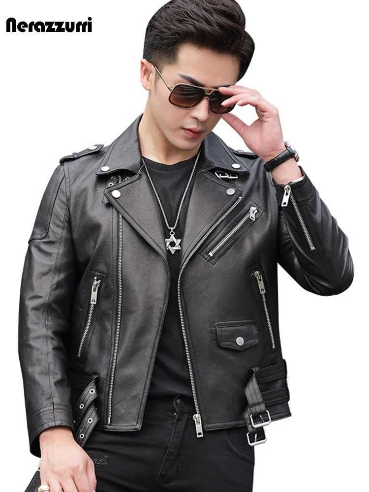 Nerazzurri Spring Autumn Cool Short Black Pu Leather Biker Motorcycle Jacket Men Zipper Long Sleeve Plus Size Luxury Clothes 5xlX240913