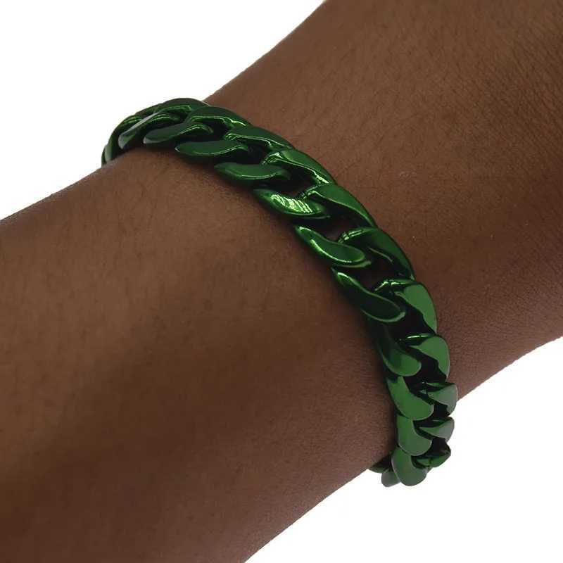 Green Bracelet for Men Women Curb Cuban Link Chain Mens Womens Bracelets Chains Jewelry for MenX240913