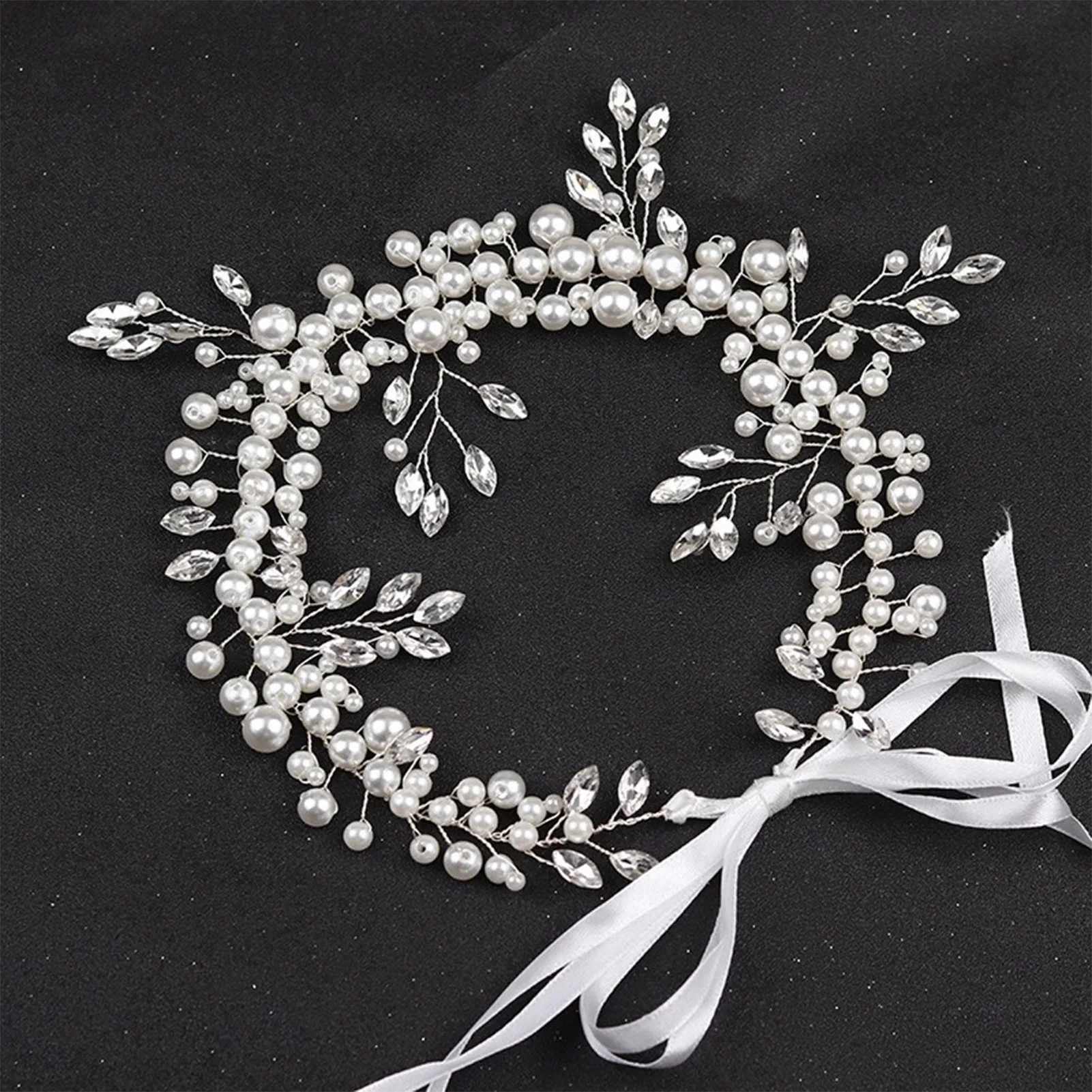 Pearl Rhinestone White Flower Headband Women Wedding Hair Accessories For Women Bride Tiara Headband Hair Jewelry HairbandX240913
