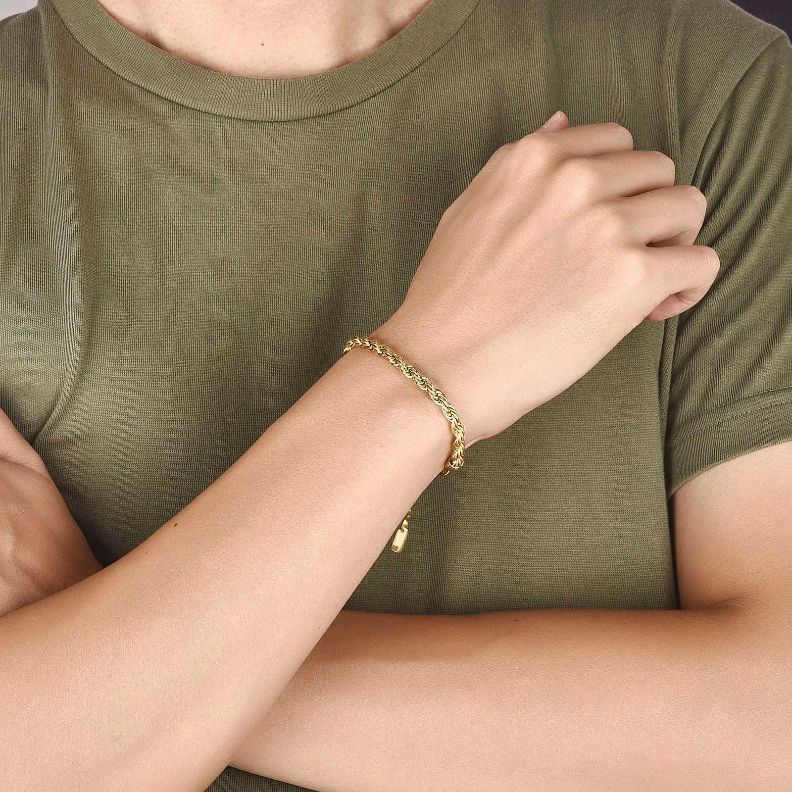 2023 Stainless Steel Twisted Rope Chain Bracelets for Women Men Gold Color Sliver Color Fashion Punk Bangle Length AdjustableX240913