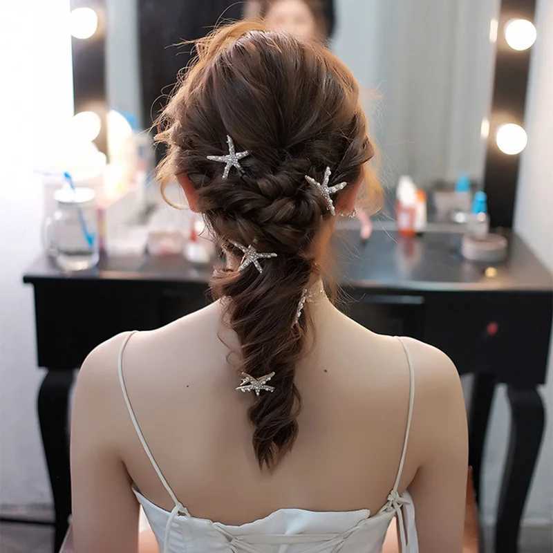 Koreas starfish hair clip Wedding gown accessories rhinestones Accessories Hair pearls hairpins ornamentsX240913