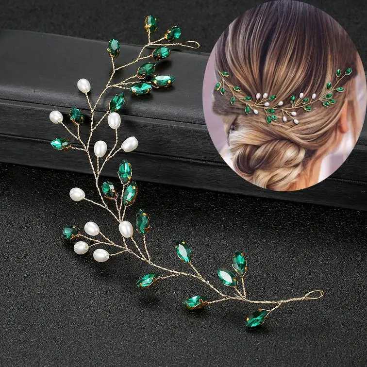 Hair Pins for Women Head Jewelry Wedding Hair Accessories Green Rhinestone Handmade Bridal Headwear Prom Bride HeadwearX240913