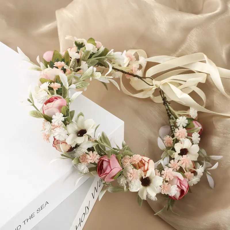 Girl Flower Wreaths Garland Crown Diadem Wedding Baroque Hairband hair flower Crown Bridal Headband Fairy Princess Hair TiarasX240913