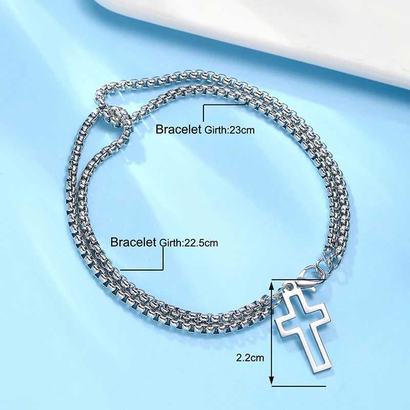 Hollow Cross Pendant Double Layer Bracelet Hip Hop Cool Men Hand Accessories Anniversary Party Jewelry GiftsX240913