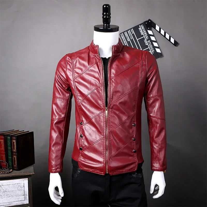 2024 Autumn New Mens Fashion Leather Jacket Men Collar Slim Biker Jacket Solid Color Coat High Quality Men PU Leather JacketsX240913