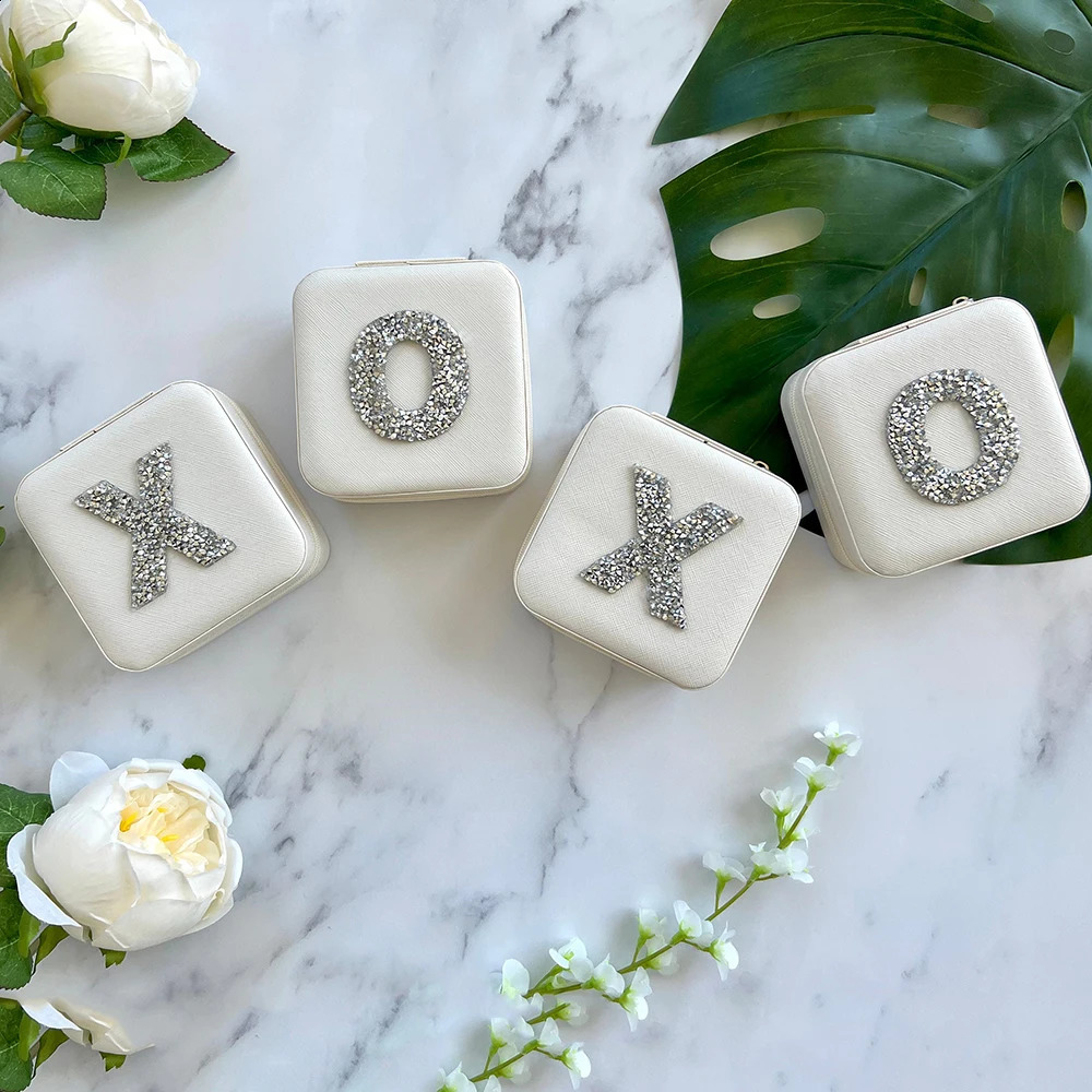 Personalized Rhinestone Initial Jewelry Box Travel Jewelry Case Mothers Day / Birthday / Holiday Gifts for Her Bridesmaid Party 240910