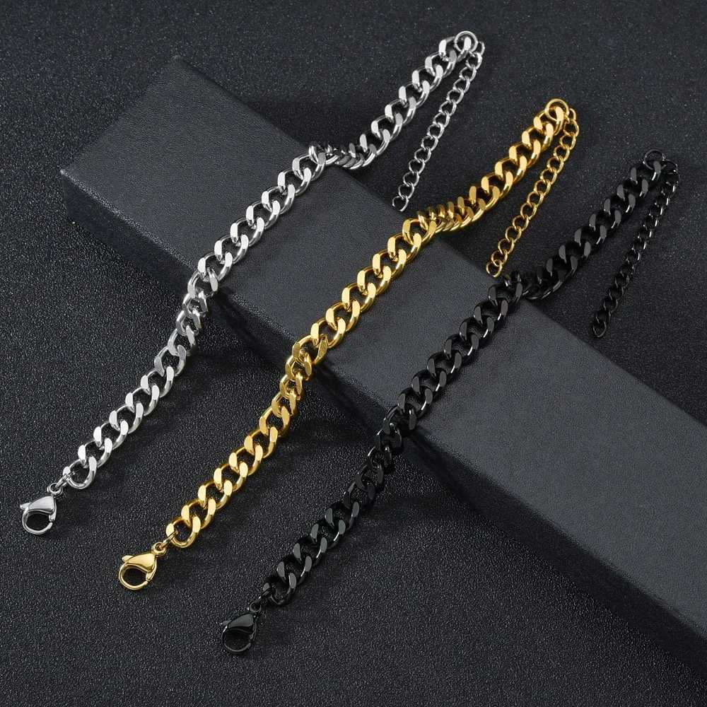 Hip Hop Stainless Steel Cuban Chain Bracelet For Women 3 5 7 mm Simple Stainless Steel Men Bracelet in Gold Color Jewelry XJ250707