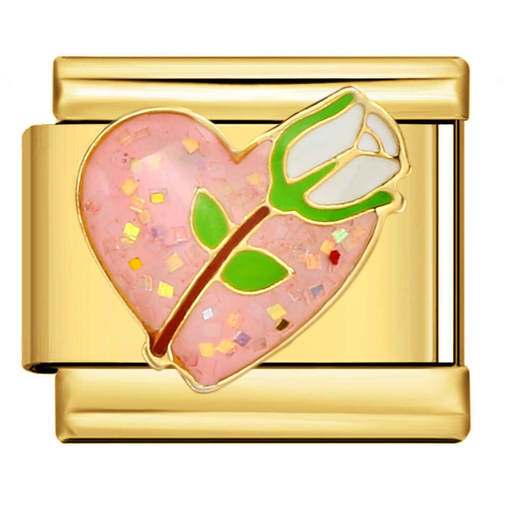 Gold Bottom Module Welding Enamel Titanium Steel Fashion DIY Italian Bracelet Italian Charm Links Stainless Steel Fit 9mm Bracelet Jewelry DIY Making 