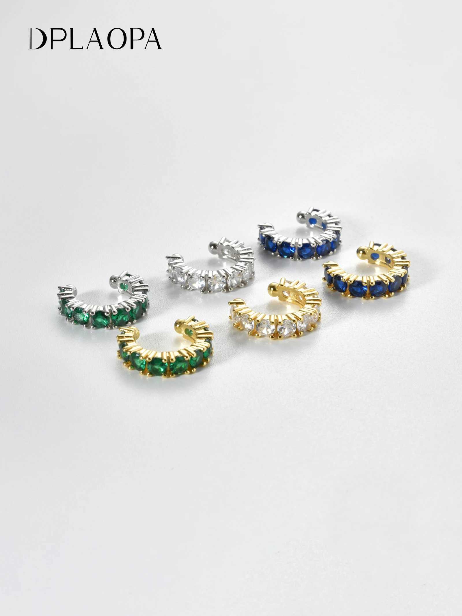 DPLAOPA 925 Sterling Silver Gold Circle CZ Zircon Rock Punk Earcuff Cuff Earring No Piercing Clips Fine JewelryX240913