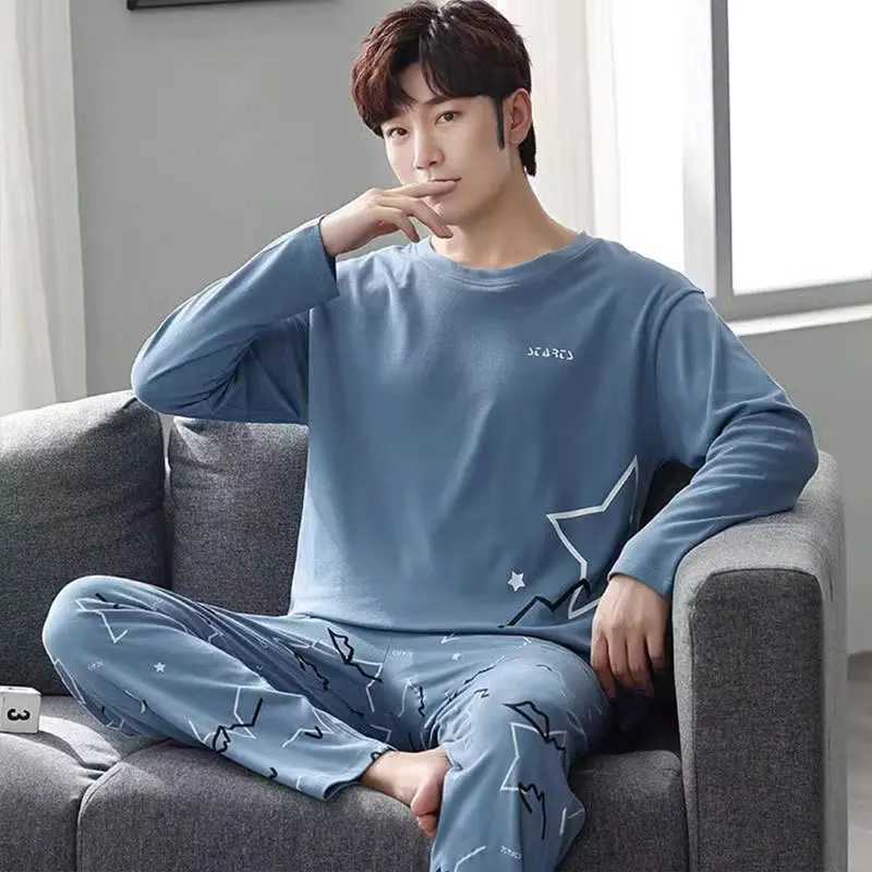 2PCS/Set Large Size Xl Men Pajamas Round Neck Long Sleeve Long Trousers Casual Cotton Homewear Easy to Clean School Pajamas Mam Y240913