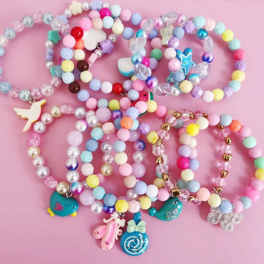 5 pieces/set of cute unicorn cartoon heart star bracelets for children and girls elastic candy bead bracelets cute jewelry W240913