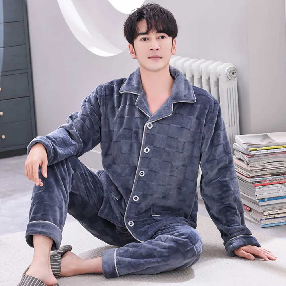 Luxury Flannel Thicken Fine Fluff Pajamas for Men Autumn Winter Super Soft Warm Pajama Sets Casual Plaid Sleepwear Pyjamas Homme Y240913