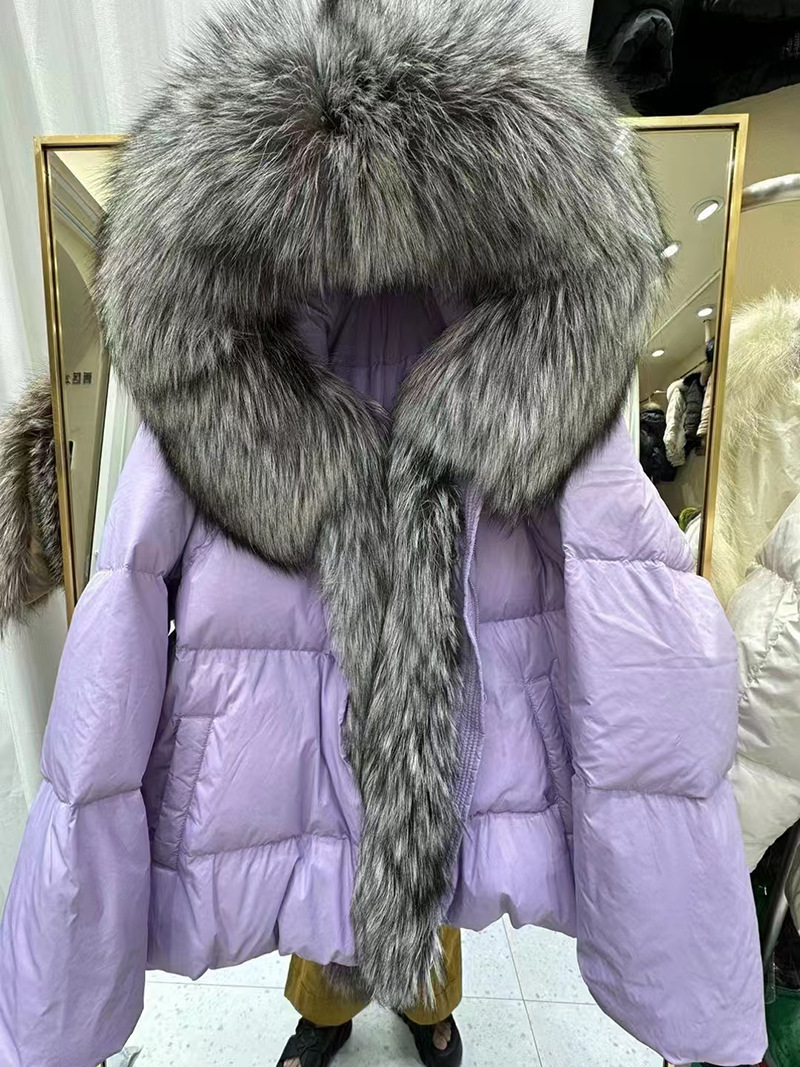 24 new fur collar duck down women's fashion high-end real sier fox bread jacket