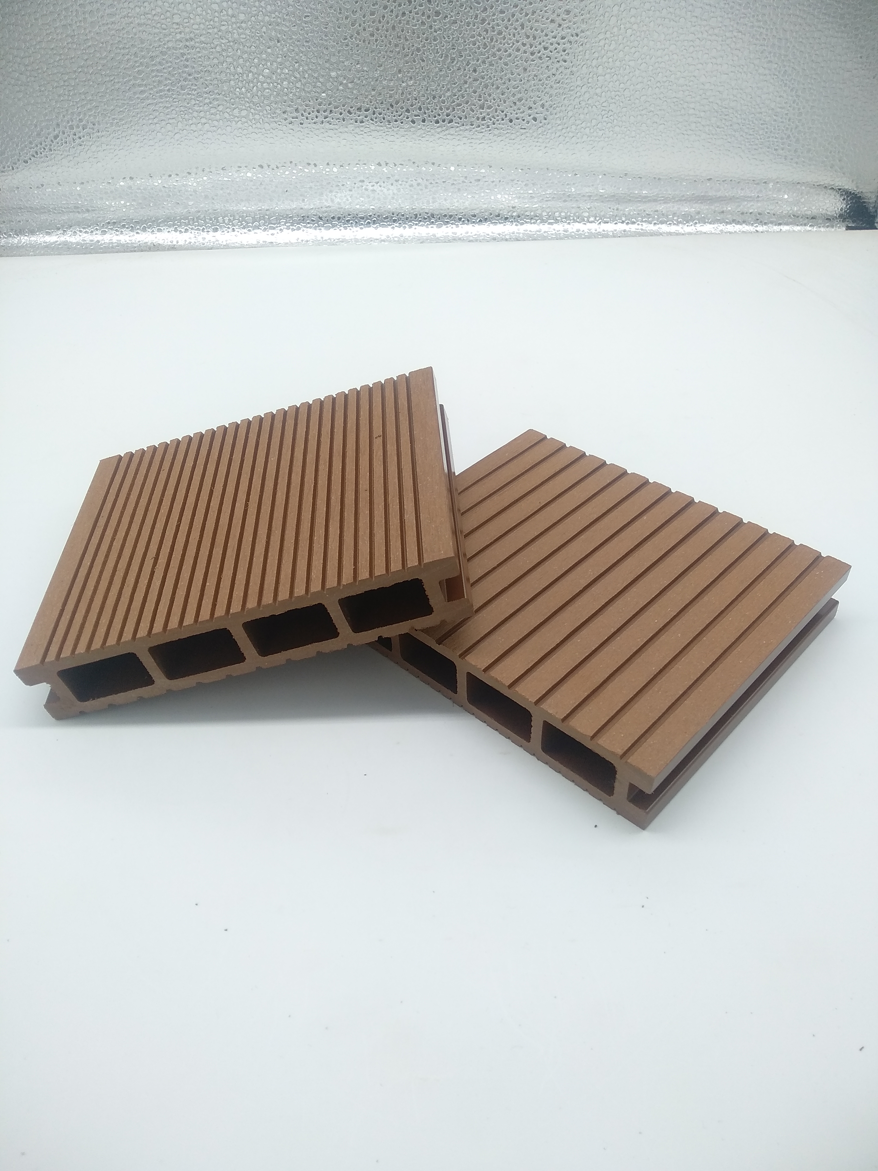 Hot outdoor waterproof striated groove square hole wood grain wood plastic flooring