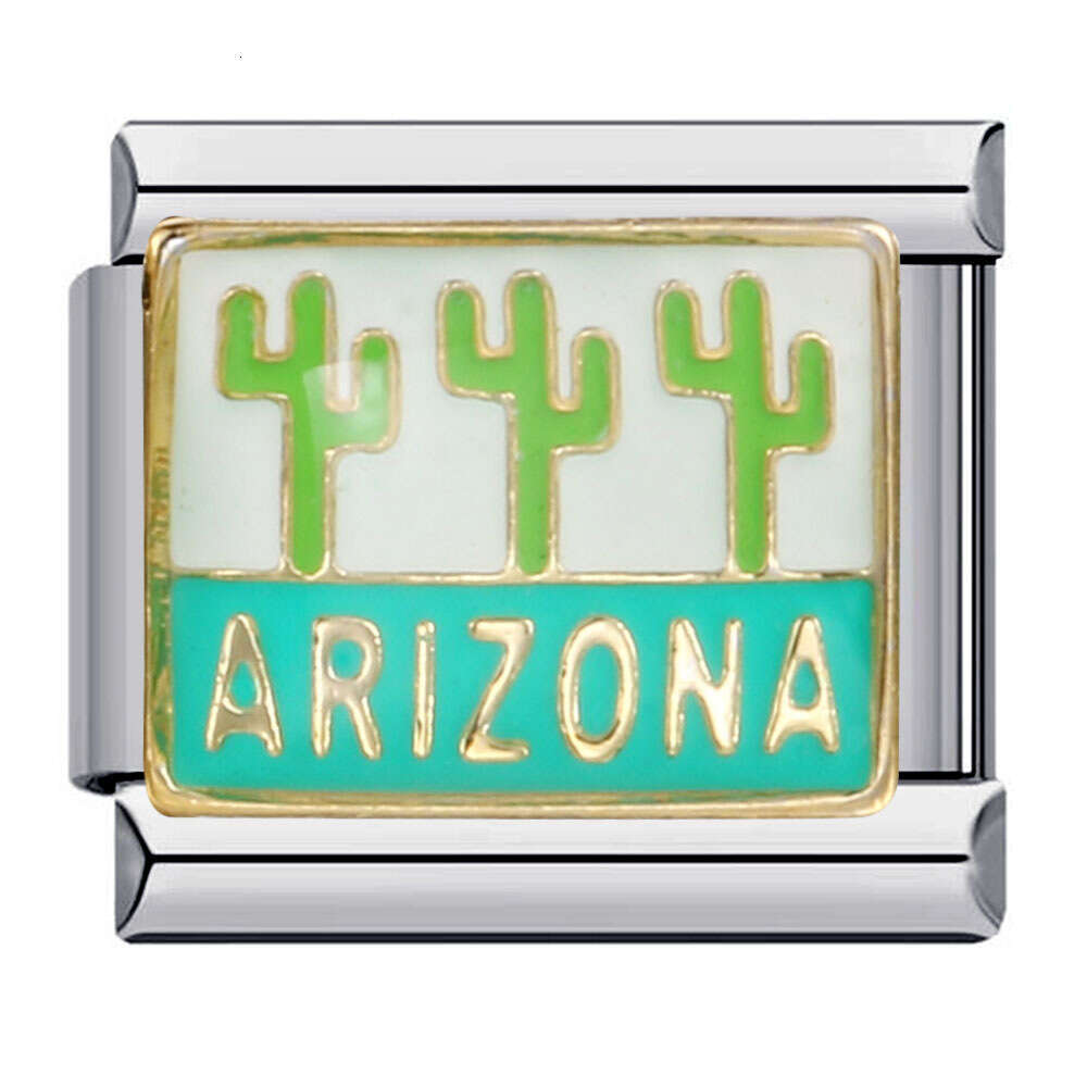 American Culture Series Italian Modular Titanium Steel Welded Drip Oil Bracelet Italian Charm Links Stainless Steel Fit 9mm Bracelet Making DIY Jewelr