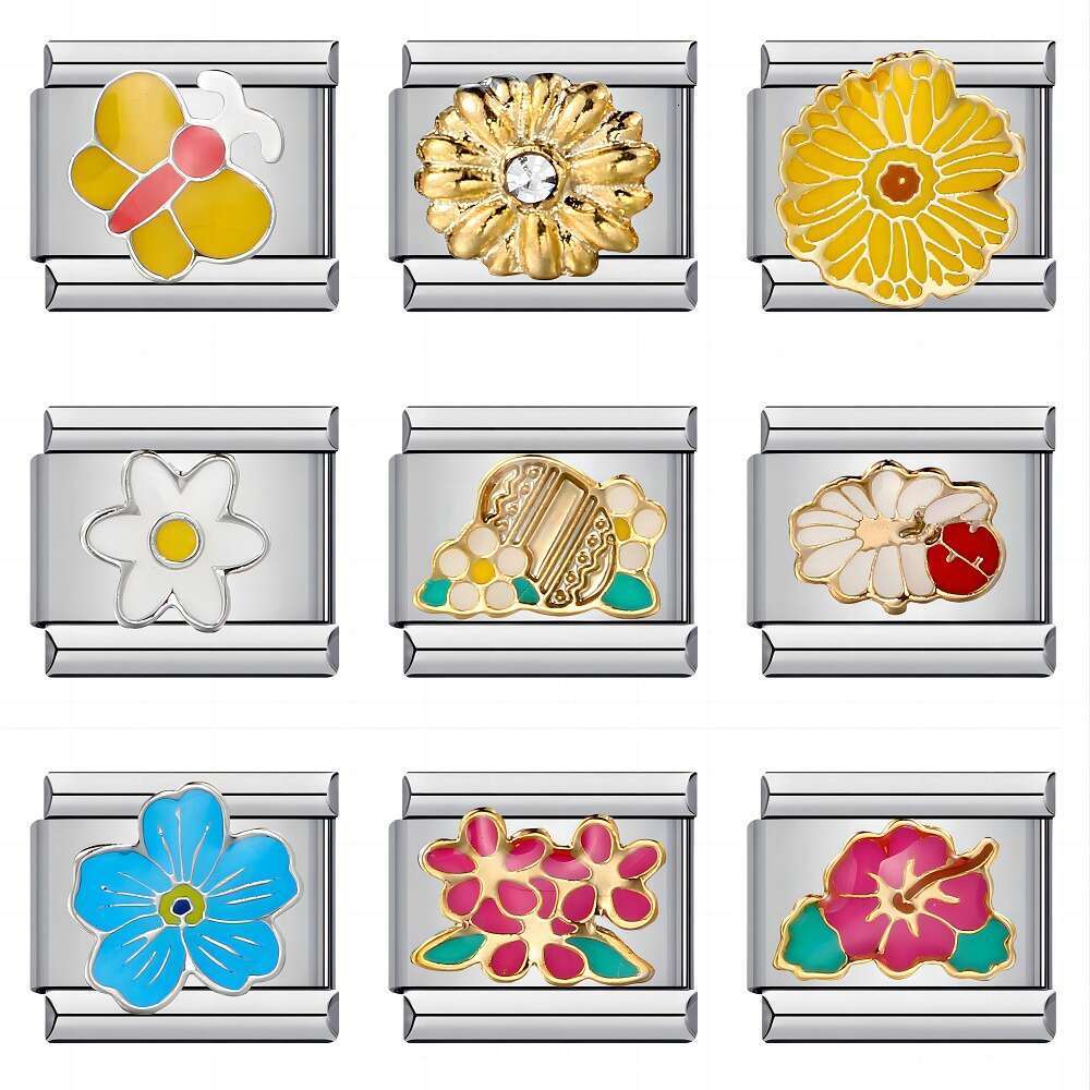 Wer Titanium Steel Drip Oil Welding Pattern Module Italian Charm Bracelet Links Stainless Fit 9Mm Jewelry DIY Making Gifts