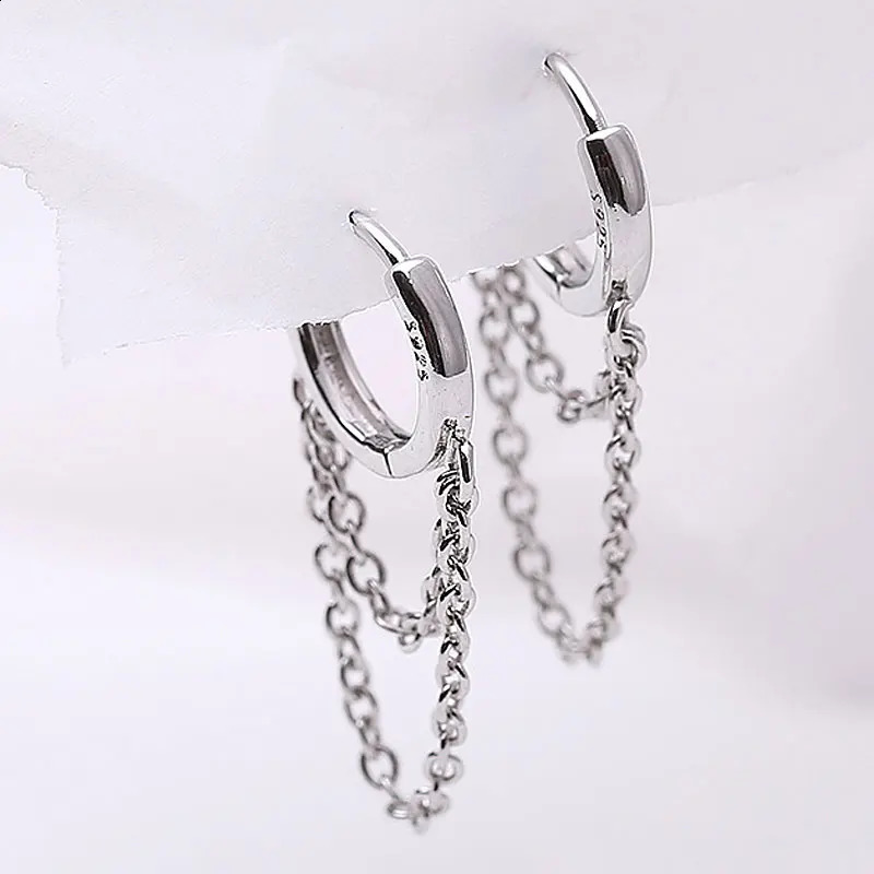 2023 Silver Color Double Layer Chain Tassel Hoop Earrings For Women Men INS Cold Style Drop Earring Fashion Jewelry 240906