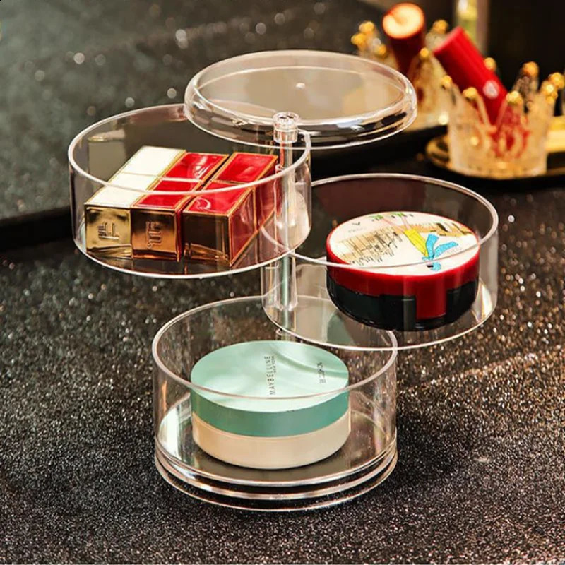 Luxury Sparkling Rotating Jewelry Box Multi-Function Earring Ring Storage Box with Cover Makeup Organizer 3 Layers 240910