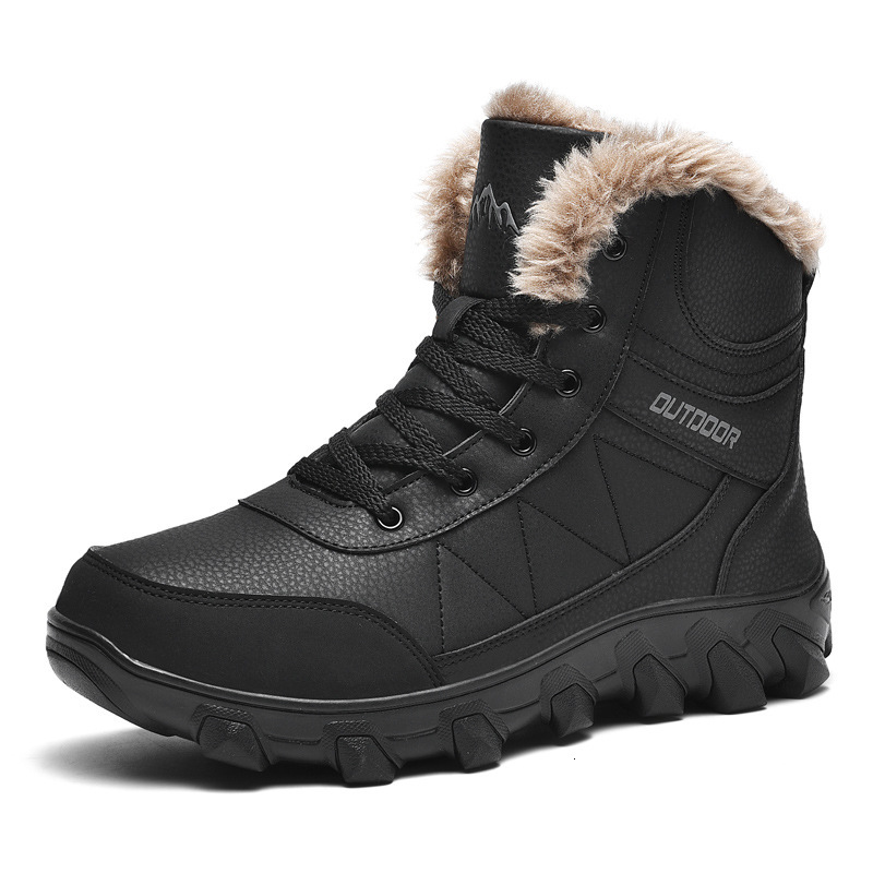High top lace up plus size cotton shoes men in winter with plush insulation, snow for leisure, Northeast outdoor hiking boots